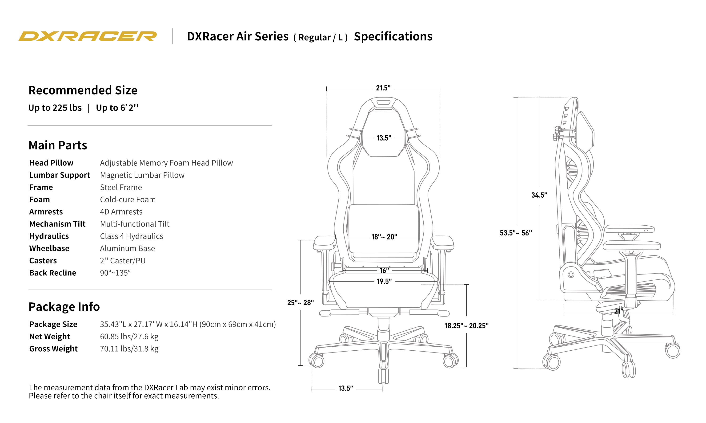 Technical Specifications (Regular / L)