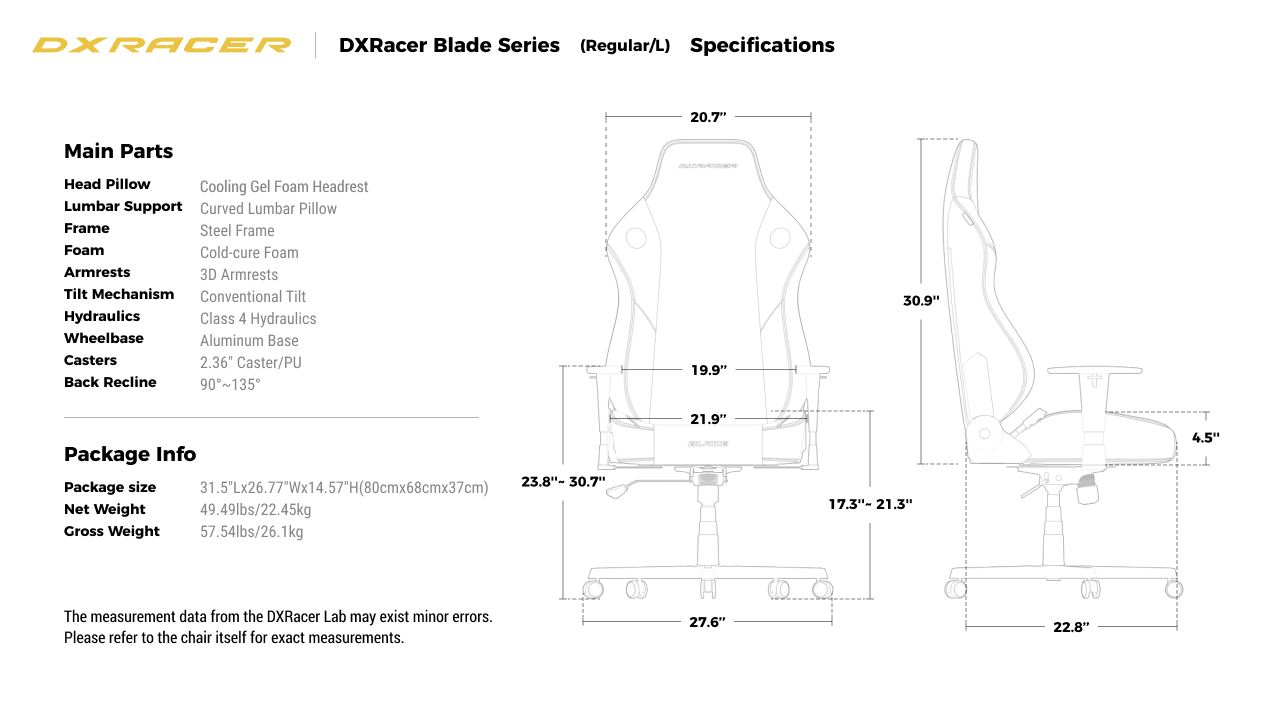 Specifications (Regular / L)