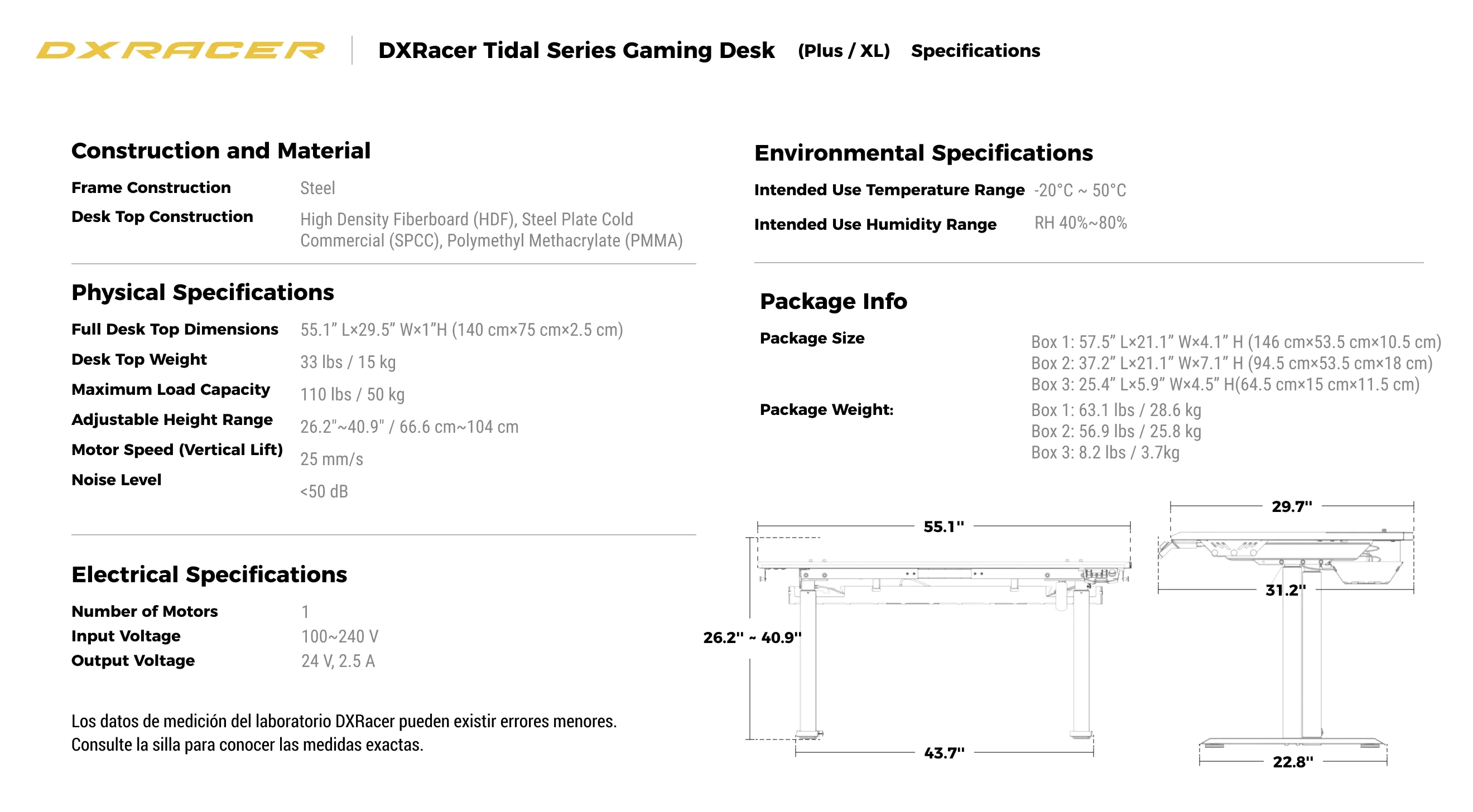 Technical Specifications (Plus / XL)