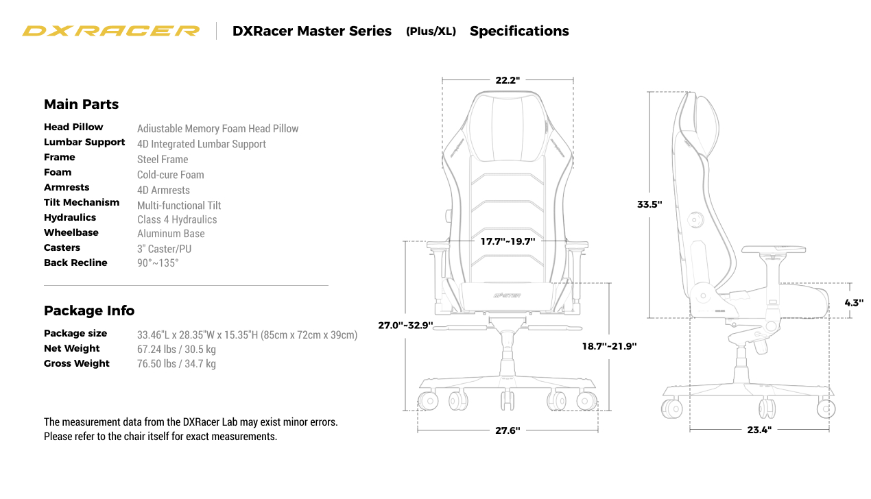 Technical Specifications(Plus/XL)