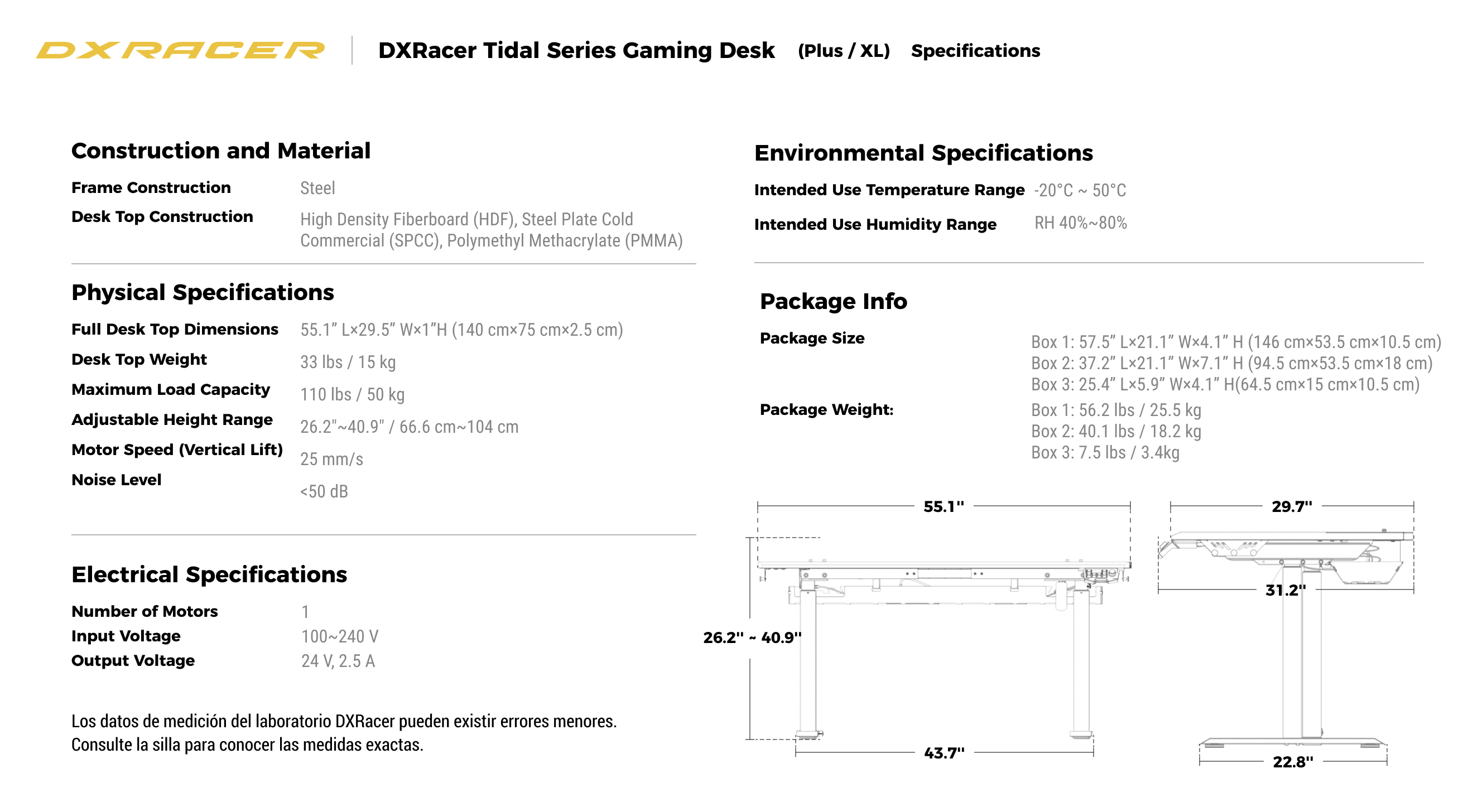 Technical Specifications (Regular / XL)