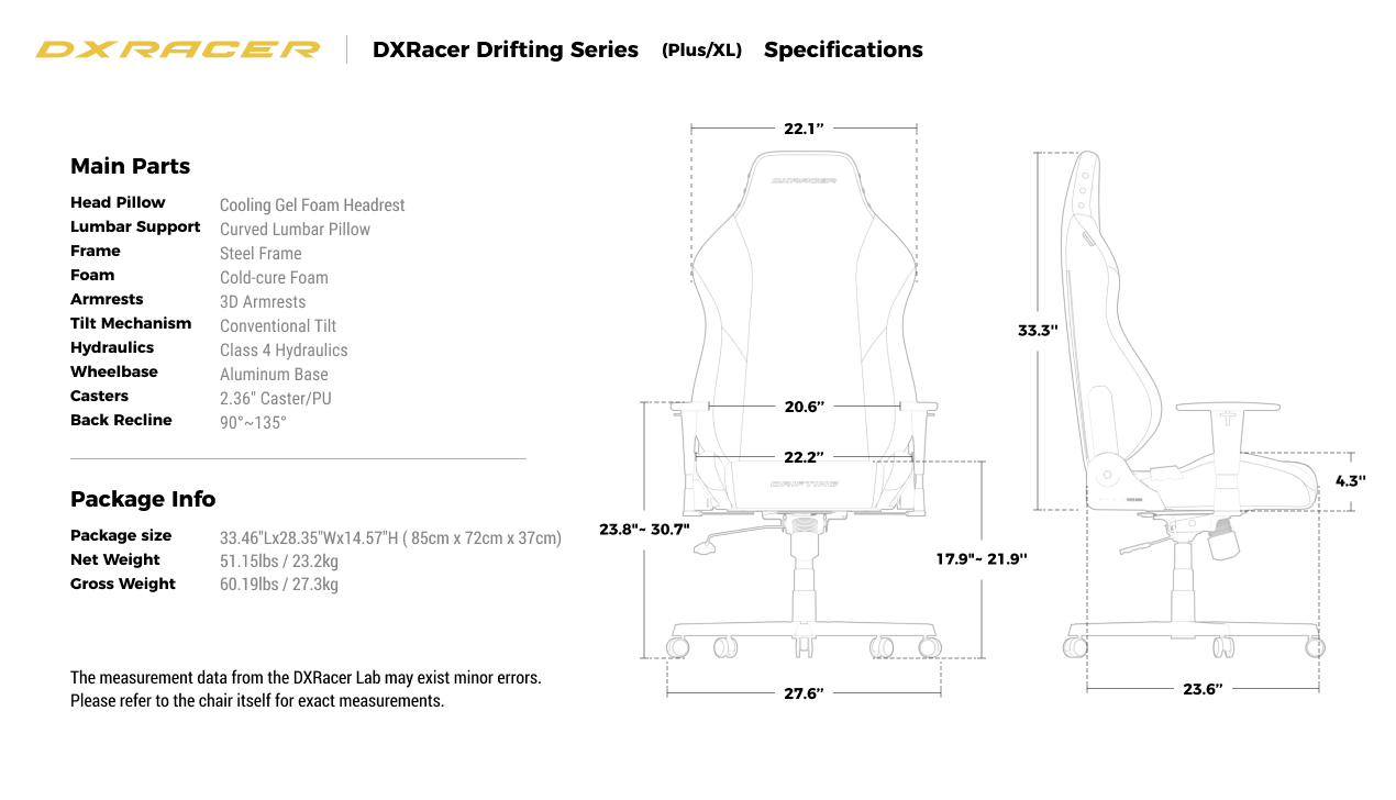 Technical Specifications(Plus/XL)