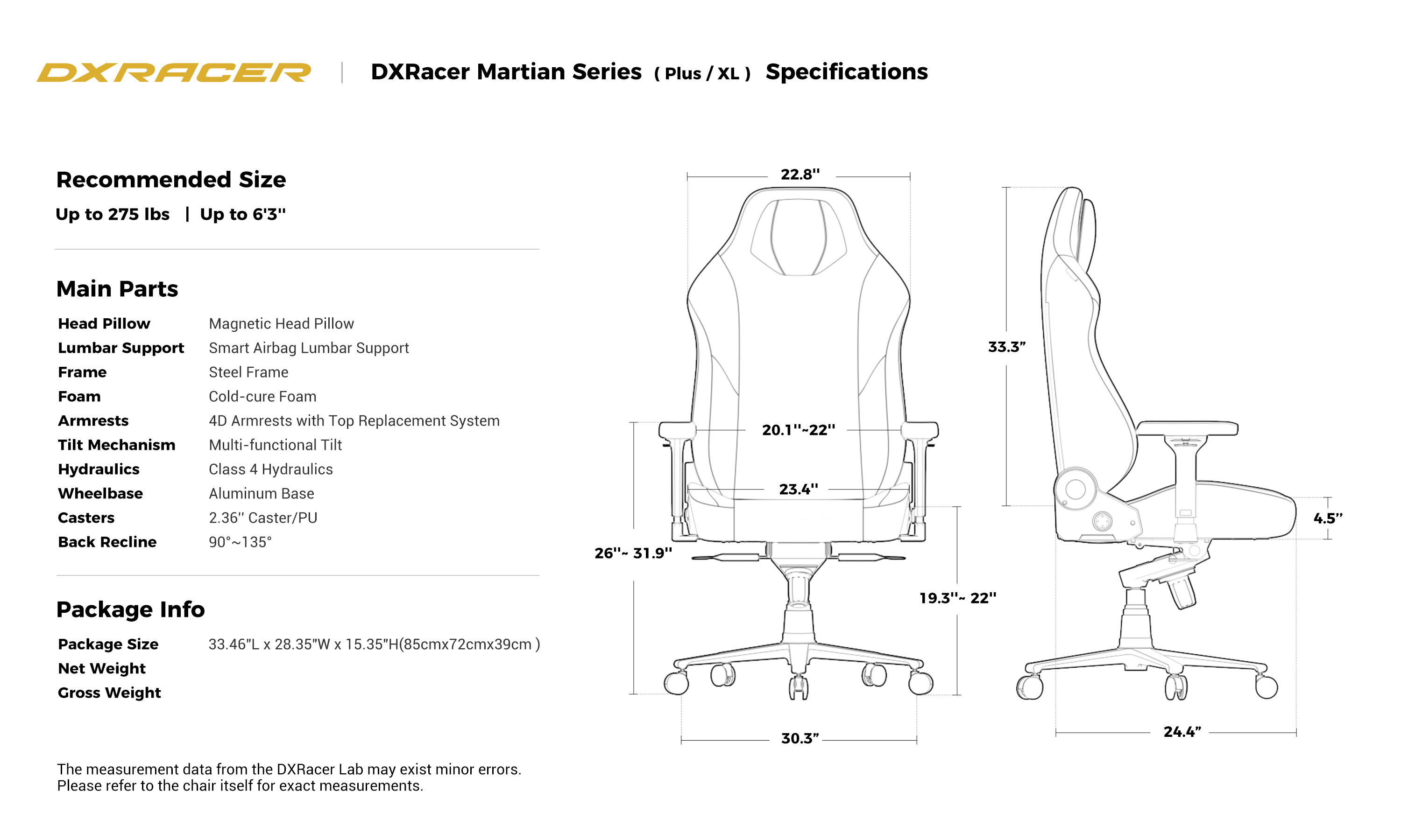 Technical Specifications (Plus / XL)