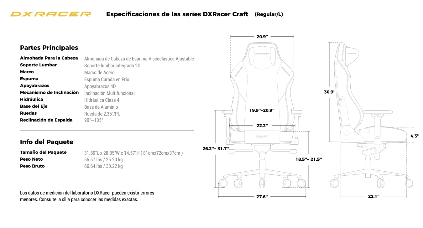 Especificaciones Técnicas (Estándar / L)